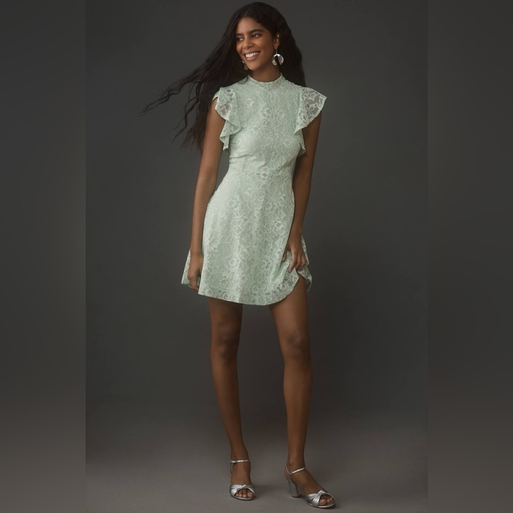 New Maeve Sleeveless Mock-Neck Lace Mini Dress in Moss Green Women’s Size XL